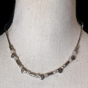 Vintage Brighton Pompeii Necklace Womens Silver Plated Heart Links Pearls